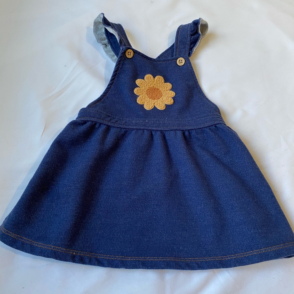 Pekkle Look Like Blue Denim Dress with Sunflower Patch